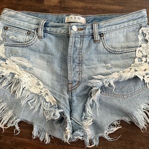 Free People We the Free Denim and Lace Cut Off Shorts